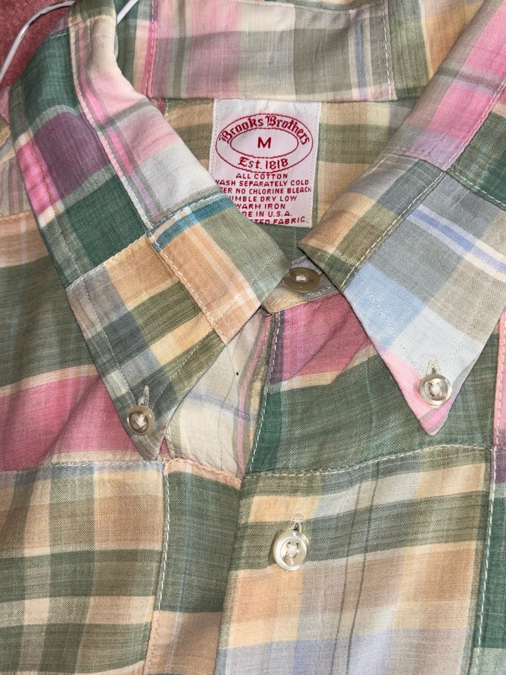Vintage Brooks Brothers Pastel Plaid Button-Down Shirt in Pink, Green, Blue, Tan